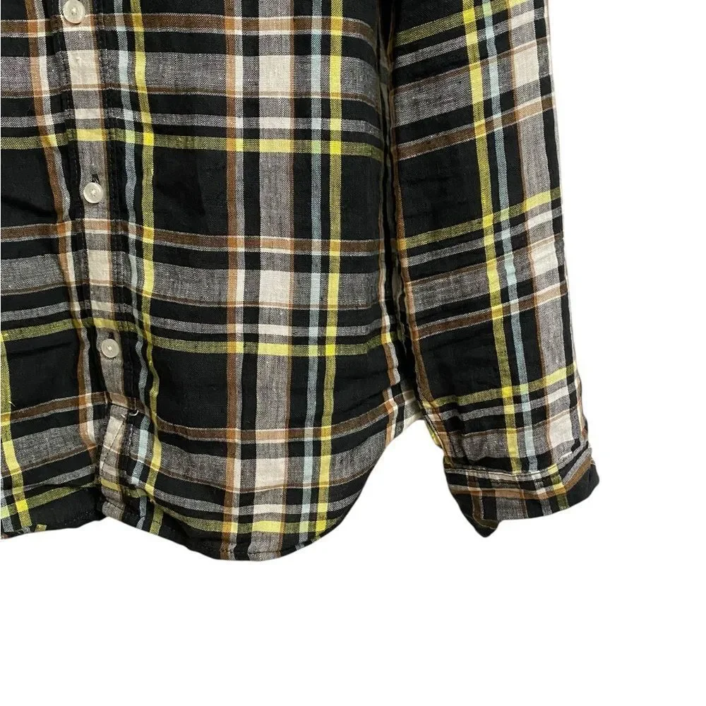 LL Bean Signature Men's Slim Fit Button Up Linen Shirt Size M Plaid Preppy
